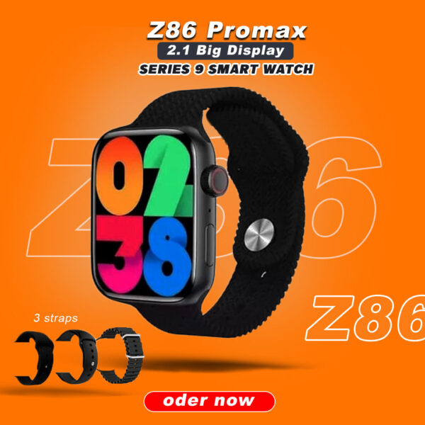Z86 Promax series 9 Smart Watch With 3 Straps, Full Touch Color Screen, Android and iOS Compatible, IP67 Waterproof.